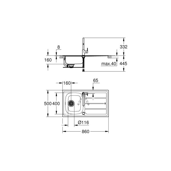 Grohe Bau K200 Eviye ve Batarya Seti - 31562SD0