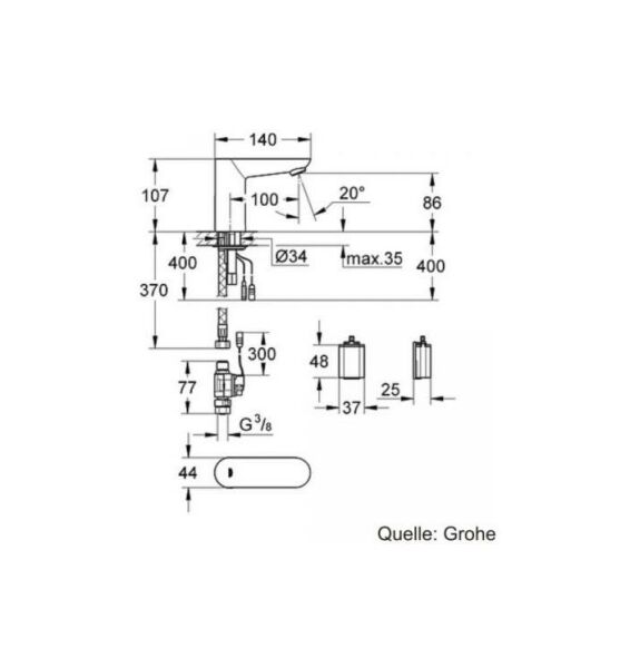 Grohe Fotoselli Lavabo Bataryası Pilli tek su girişli 36271000