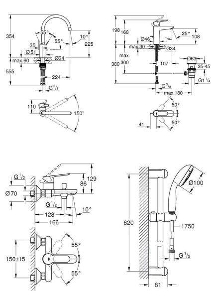 Grohe Bauedge Batarya 4'lü Set - 23758SET