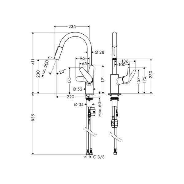 Hansgrohe Focus E2 240 Pull-Out Tek Kollu Evye Bataryası