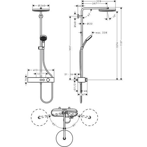 Hansgrohe Pulsıfy S Dus Kolonu 260 1jet Shower Tablet Select 400 ile Krom - 24220000