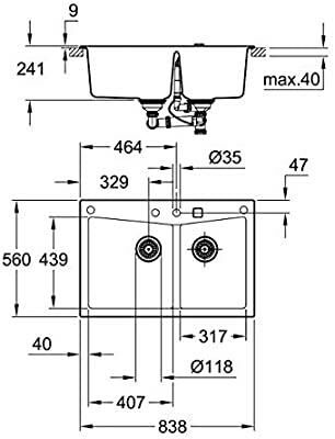 Grohe 700 Kuvars Kompozit Eviye 90 -C 83,8 / 55,9, Granit Siyah Rengi - 31657AP0