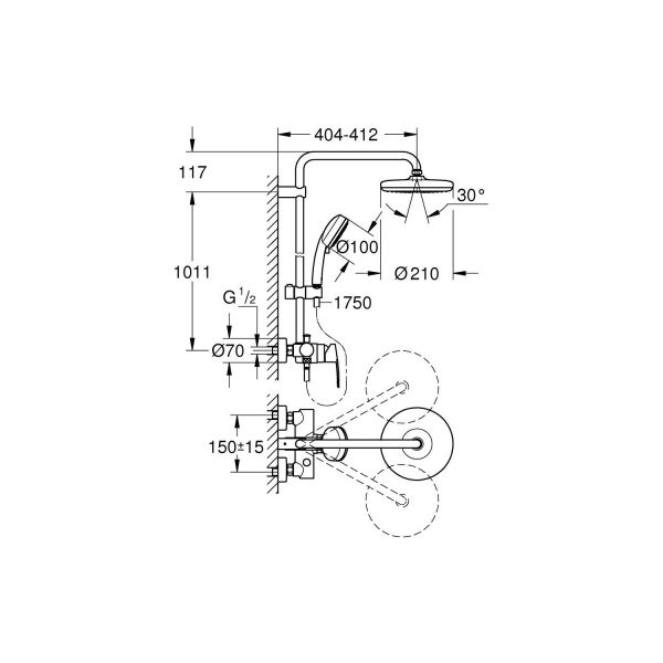 Grohe Tempesta Cosmo. System 210 Duvara Monte Tek Kumandalı Bataryalı Duş Sistemi-26224001