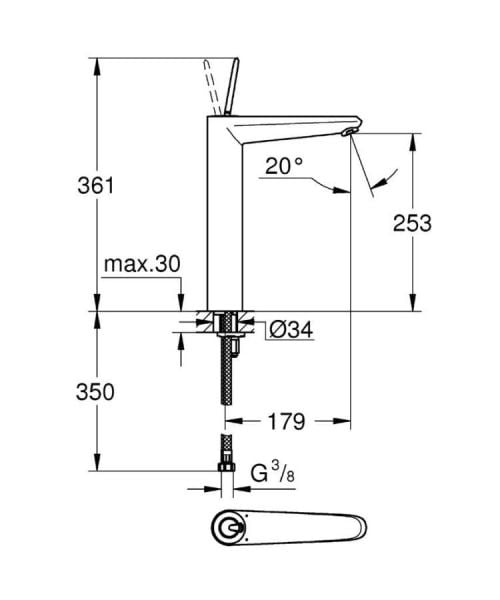 Grohe Eurodisc Joy Tek Kumandalı Lavabo Bataryası XL-Boyut - 23428LS0