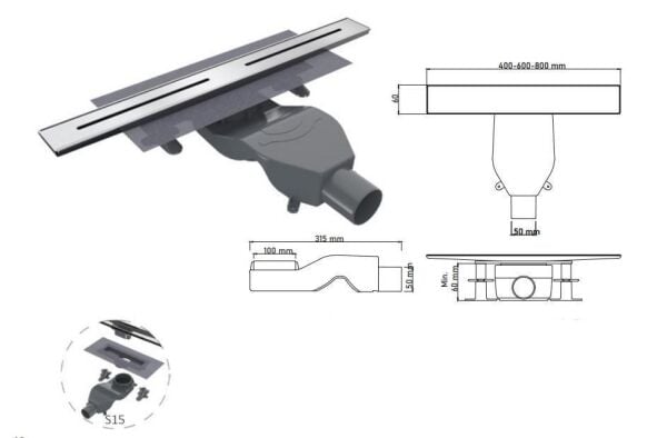 Smartlıne 60 cm Q-Draın Inox S15 Duş Kanalı - DC0600108S15