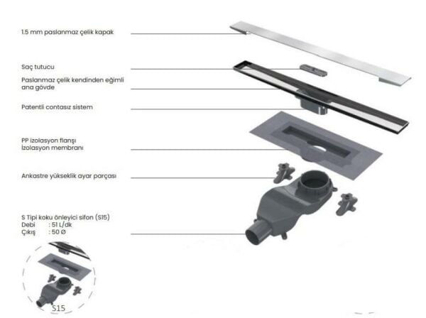 Smartlıne 40 cm Slot Inox S15 Duş Kanalı - DC0400111S15