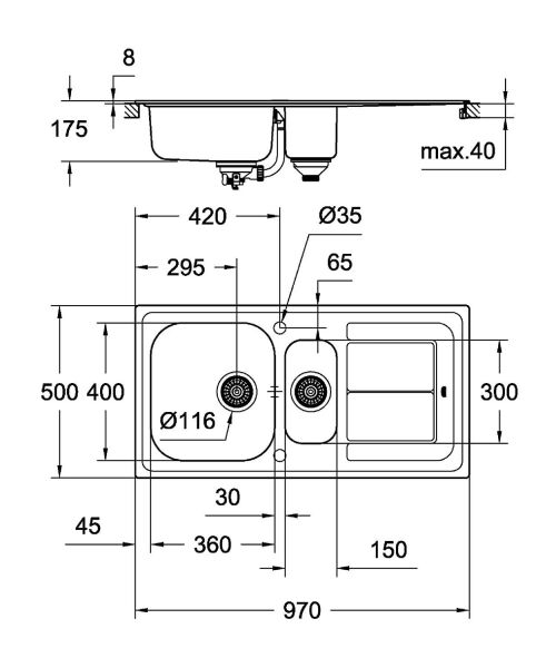 Grohe K400 Tek Hazneli Eviye Paslanmaz Çelik - 31566SD0