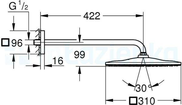 Grohe Rainshower Mono 310 Cube Tepe Duşu Seti 422 mm, Tek Akışlı - 26564GN0