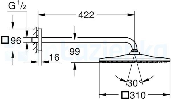 Grohe Rainshower Mono 310 Cube Tepe Duşu Seti 422 mm, Tek Akışlı - 26564GN0