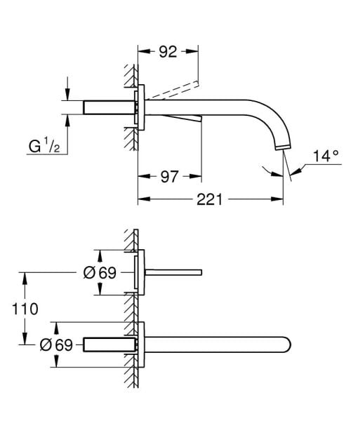 Grohe Lav.Bat. İki Delik. Duvar. Atrio Br.Hard Graphite (19918AL3)