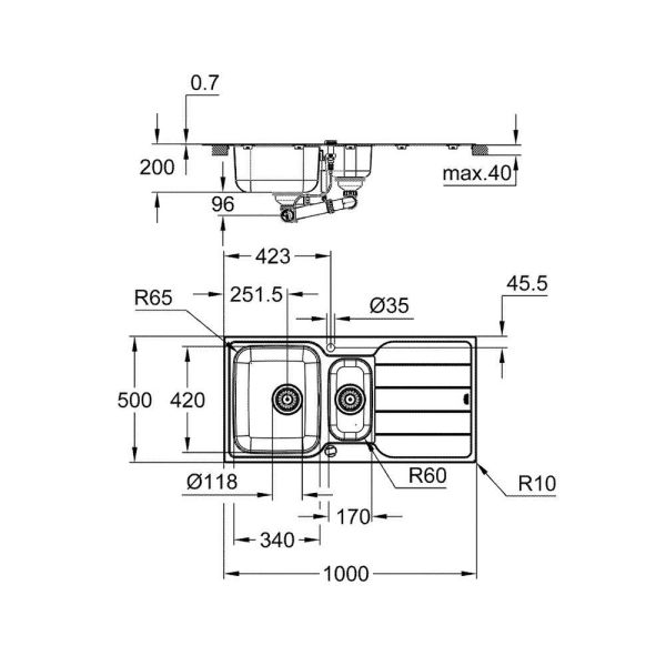 Grohe K500 Damlalıklı Paslanmaz Çelik Eviye - 31572SD1