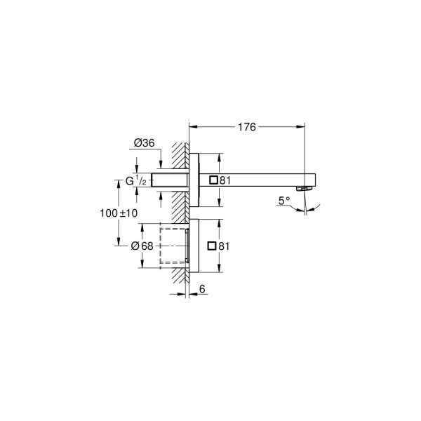 Grohe Eurocube E Fotoselli Lavabo Bataryası, Duvardan, Tek Su Girişli-36442000