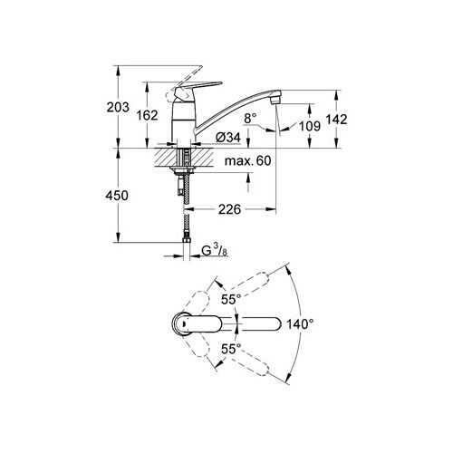 Grohe Eurocosmo Tek Kumandalı Eviye Bataryası - 32842000