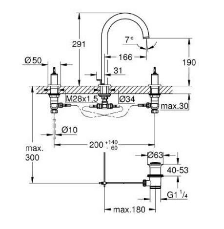 Grohe Atrio 3 Delikli Lavabo Bataryası 1/2'' L-Boyut - 20593AL0