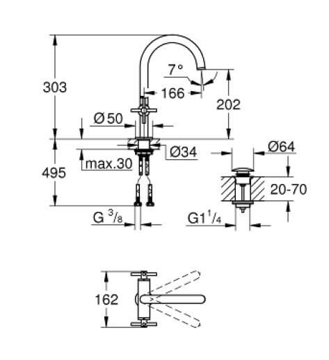 Grohe Atrio Lavabo Bataryası, 1/2'' L-Boyut - 21144DC0