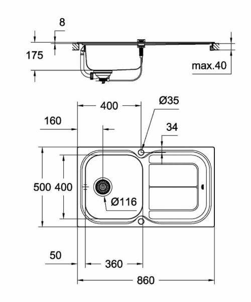 Grohe K300 Damlalıklı Paslanmaz Çelik Eviye - 31563SD0