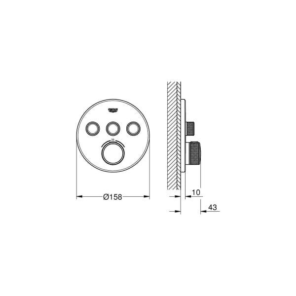 Grohe SmartControl Üç Yollu Yön Değiştiricili Ankastre Termostatik Duş Bataryası - 29121000