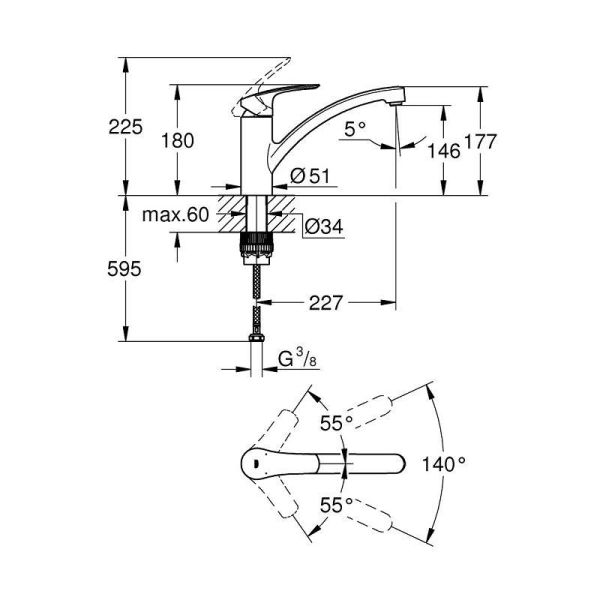 Grohe EUROSMART TEK KUMANDALI EVİYE BATARYASI - 33281003