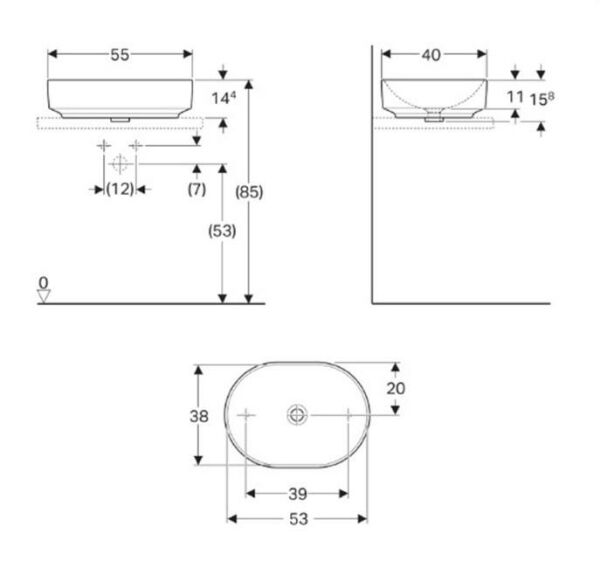 Geberit VariForm çanak lavabo, eliptik B55 - 500.774.01.2