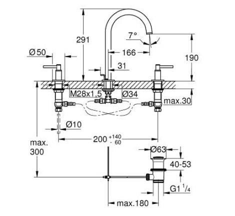 Grohe Atrio Üç Delikli Lavabo Bataryası 1/2'' L-Boyut - 20649000