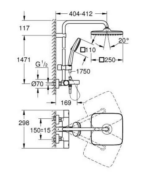 Grohe Tempesta Cube 250 Duş Sistemi Termostatik Banyo Bataryalı - 26691001