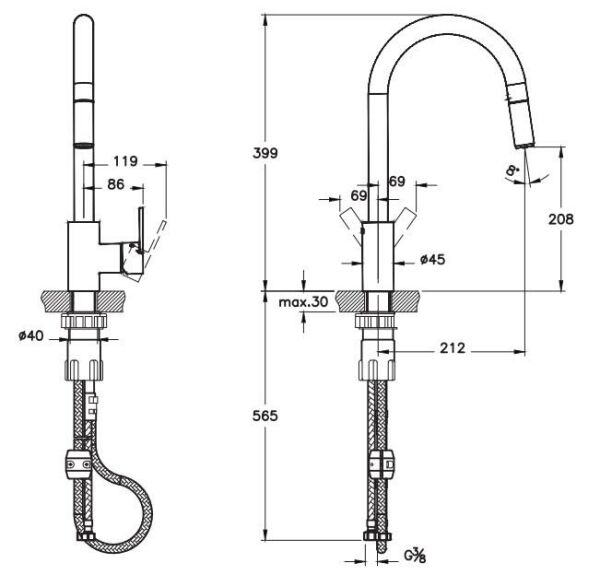 Artema Maestro Standart Pull-Down Eviye Bataryası - A42162