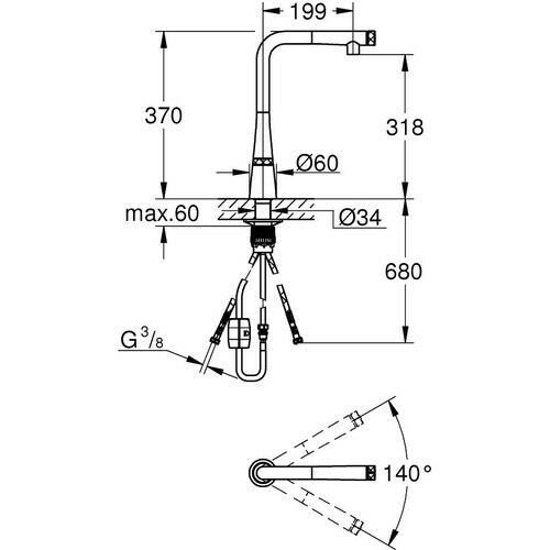 Grohe Eviye Bataryası Spiralli Smartcontrol Zedra Krom - 31593002