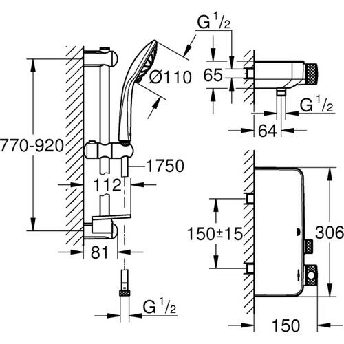 Grohe Grohtherm Smartcontrol Termostatik Duş Bataryası / Duş Seti Dahil - 34721000