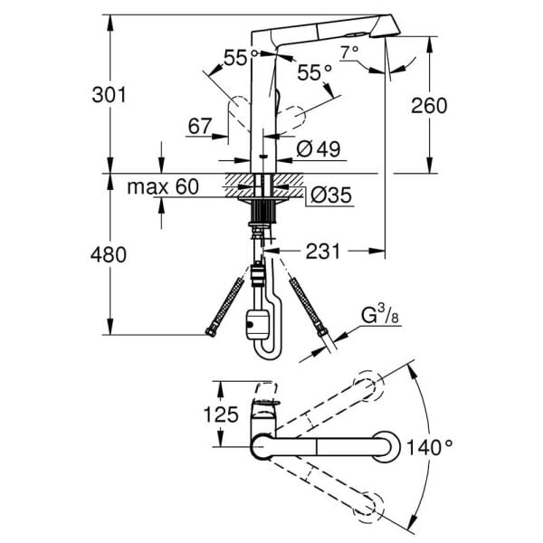 Grohe K7 Tek Kumandalı Spiralli Eviye Bataryası - 32176000