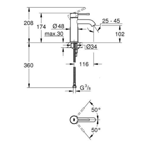 Grohe Essence Tek Kumandalı Lavabo Bataryası 1/2'' S-Boyut - 24172A01