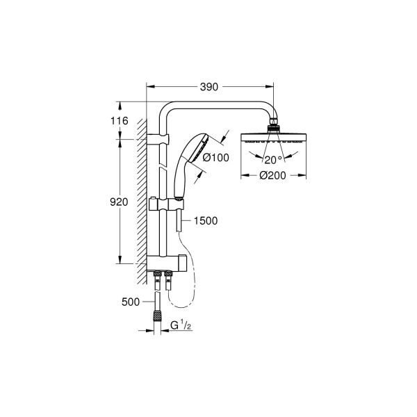 Grohe New Tempesta System 200 Duvar Bağlantılı, Divertörlü Duş Sistemi-26452001