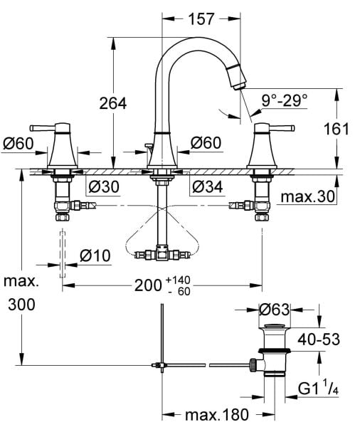 Grohe Grandera Üç Delikli Lavabo Bataryası - 20389IG0