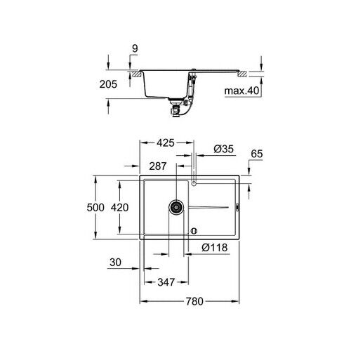 Grohe K400 Kuvars Kompozit Eviye 50 -C 78/50, Granit Gri Rengi - 31639At0