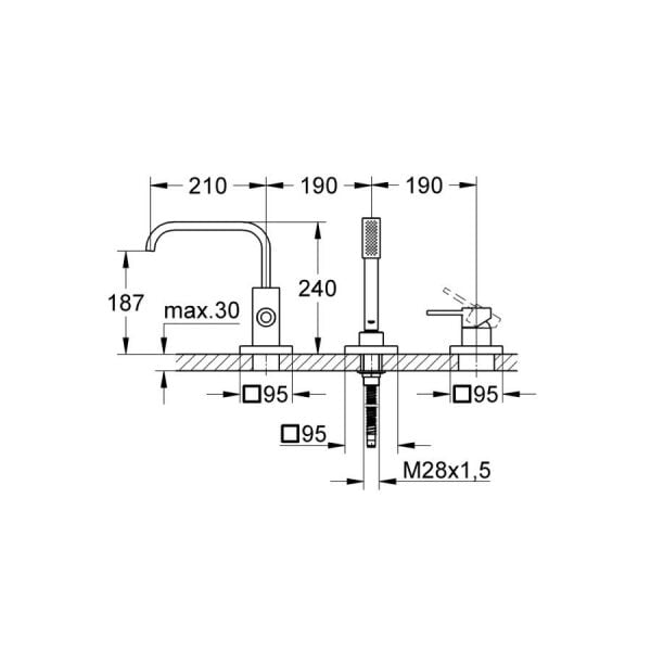 Grohe Allure 3 Delikli Tek Kumandalı Küvet Bataryası - 19316000