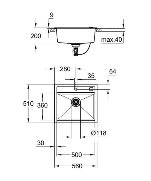 Grohe 700 Kuvars Kompozit Eviye 60 -C 56/51, Granit Gri Rengi - 31651At0