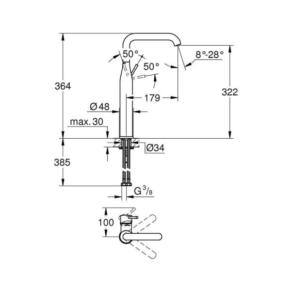 Grohe Essence New Tek Kumandalı Lavabo Bataryası Xl-Boyut (32901DL1)