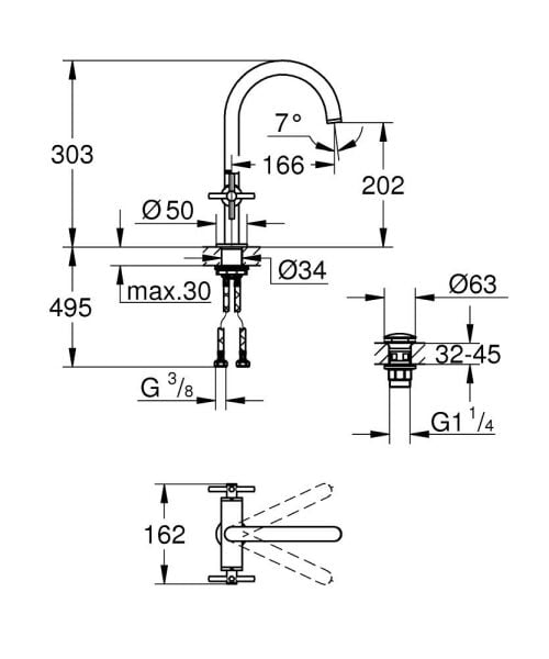 Grohe Atrio Tek Delikli Lavabo Bataryası 1/2'' L-Boyut (21019003)