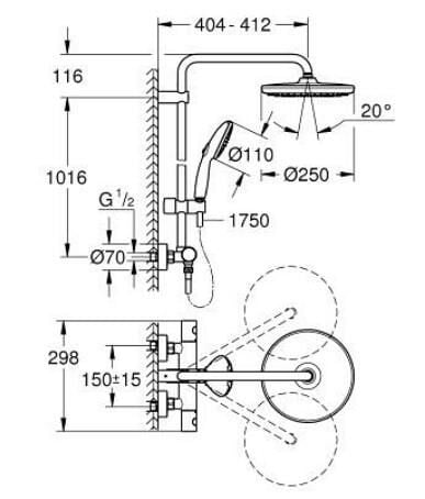 Grohe Tempesta System 250 Duvara Monte Termostatik Bataryalı Duş Sistemi - 266702431