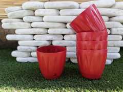 Renkli Saksı 0,7 LT 3 Adet Kırmızı Renk Papatya Model Plastik Tabaklı Çiçek Saksısı