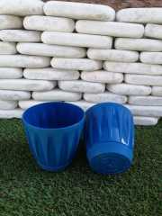 Renkli Saksı 0,7 LT 3 Adet Mavi Renk Papatya Model Plastik Tabaklı Çiçek Saksısı
