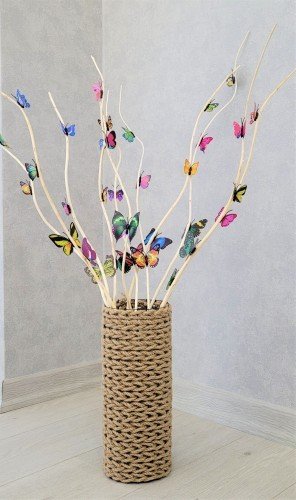 Hasır Örgü Vazo 60 cm  Yapay Çiçek Vazosu Dekoratif Saksı