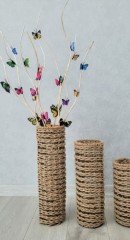 Hasır Örgü Vazo 2 Li Set 25 cm ve 50 cm Yapay Çiçek Vazosu Dekoratif Saksı