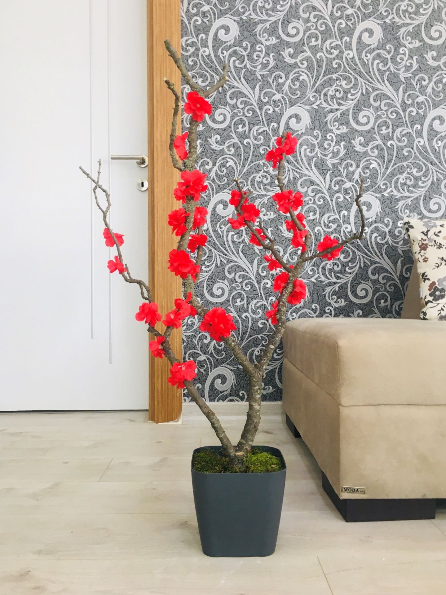 Yapay Çiçek 1 adet 40-80 cm Kırmızı Bahar Dalı Yapay Bitki Ağaç Bonsai Ağacı