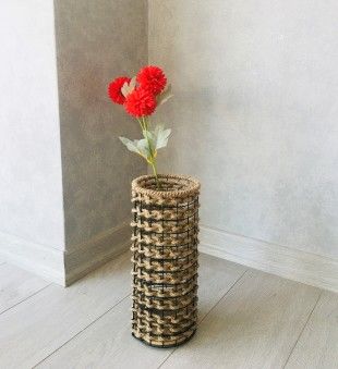 Hasır Örgü Vazo 3 lü Set 30 cm 40 cm 50 cm Çiçeklik Yapay Çiçek Vazosu Dekoratif Saksı