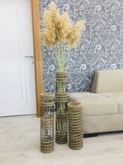 Hasır Örgü Vazo 3 lü Set 40 cm 50 cm 70 cm Çiçeklik Yapay Çiçek Vazosu Dekoratif Saksı