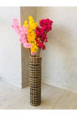 Hasır Örgü Vazo 60 Cm Ters Örgülü Tasarım Vazo Çiçeklik Yapay Çiçek Vazosu Dekoratif Saksı
