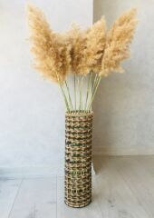 Hasır Örgü Vazo 40 cm Ters Örgülü Tasarım Vazo Çiçeklik Yapay Çiçek Vazosu Dekoratif Saksı