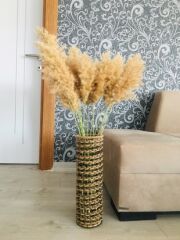 Hasır Örgü Vazo 40 cm Ters Örgülü Tasarım Vazo Çiçeklik Yapay Çiçek Vazosu Dekoratif Saksı