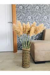 Hasır Örgü Vazo 30 cm Ters Örgülü Tasarım Vazo Çiçeklik Yapay Çiçek Vazosu Dekoratif Saksı