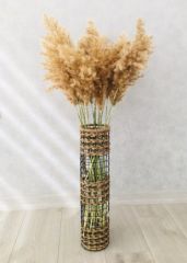 Hasır Örgü Vazo 60 cm Üç Örgü Tasarım Hasır Örgülü Çiçeklik Yapay Çiçek Vazosu Dekoratif Saksı
